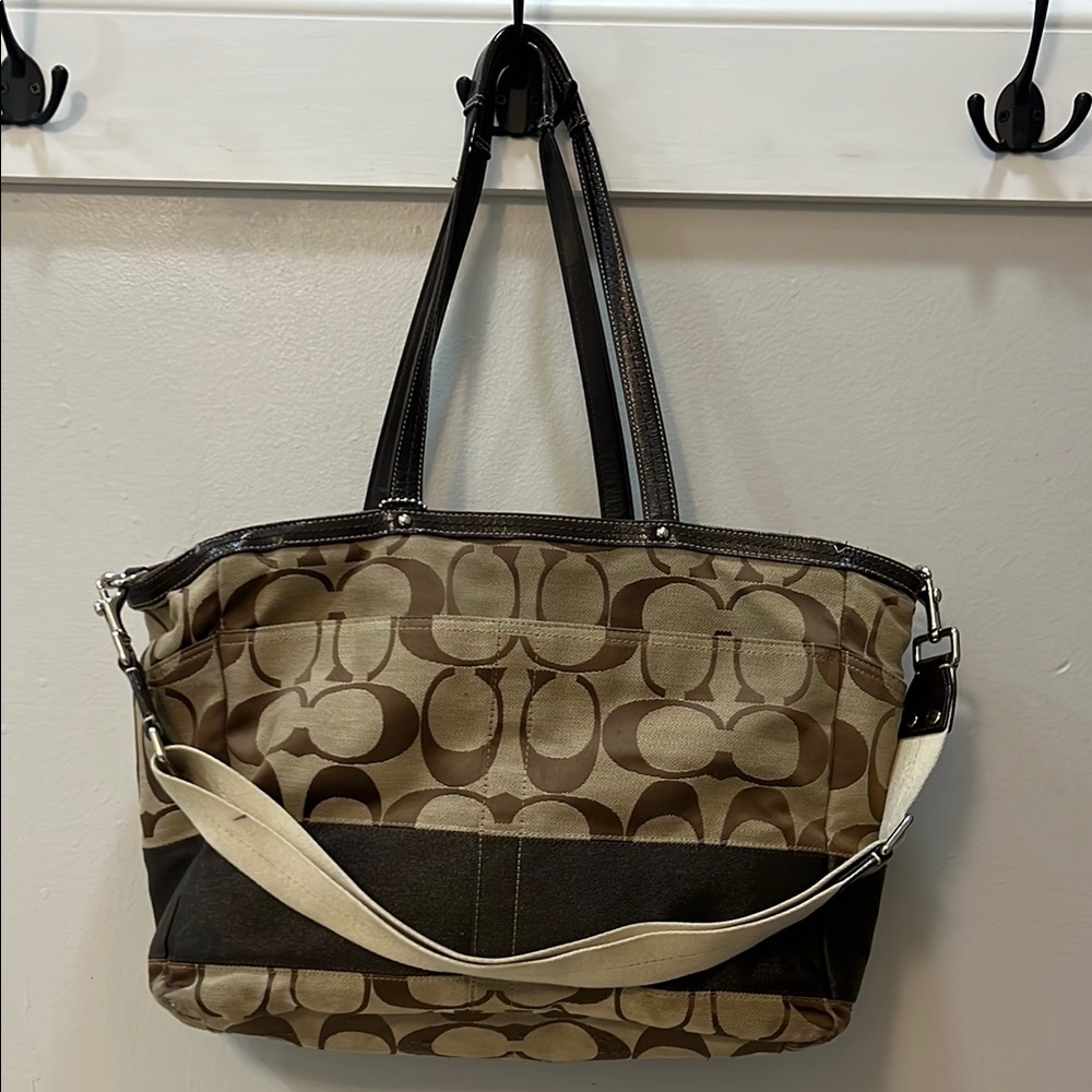 Coach Brown and Tan Signature Tote/ Diaper Bag